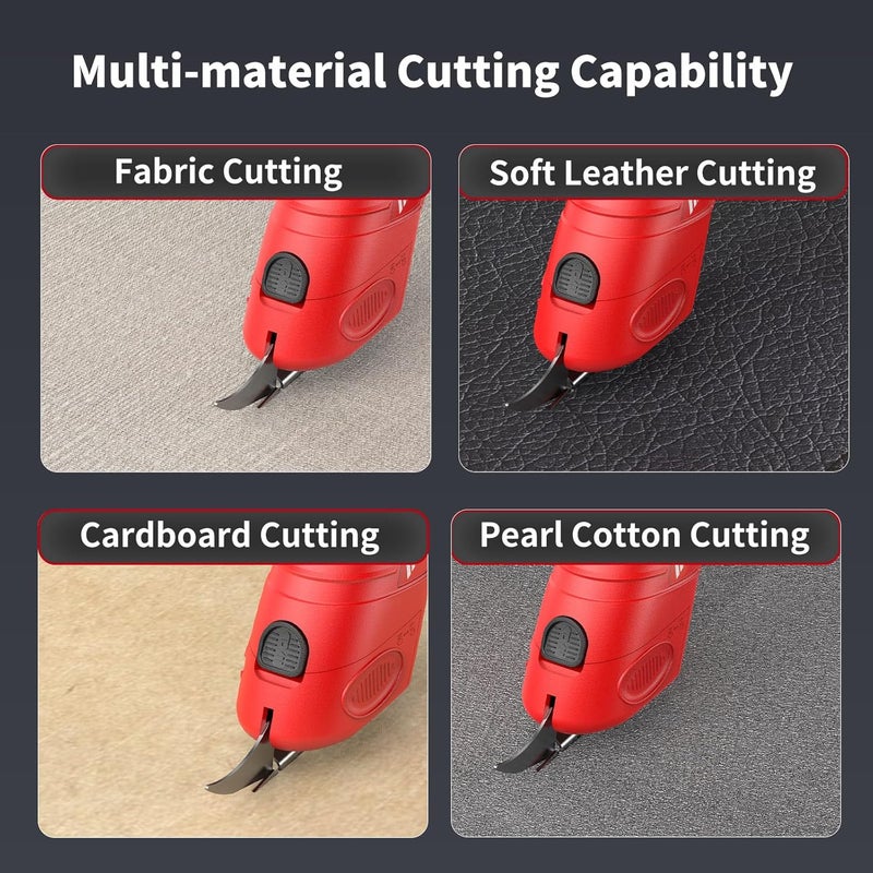 NANWEI Electric Scissors Cordless, Type-C Rechargeable Cardboard Cutter with 2 Blades,4.2V High‑torque Motor,for Thin Cardboard Fabric Carpet Leather (Red) - Image 4